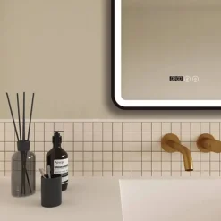 Arezzo Matt Black 500 X 700mm Rectangular LED Illuminated Anti-Fog Bathroom Mirror With Time Display -Bathroom Furniture arzim01mb d2