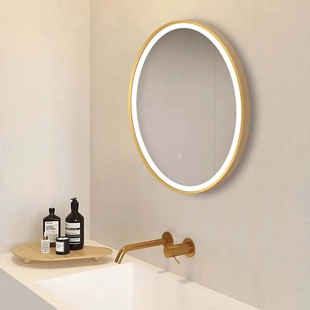 Arezzo Brushed Brass 600mm Round LED Illuminated Anti-Fog Bathroom Mirror 4 Arezzo Brushed Brass 600mm Round LED Illuminated Anti-Fog Bathroom Mirror - Image 2