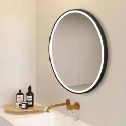 Arezzo Matt Black 700mm Round LED Illuminated Anti-Fog Bathroom Mirror -Bathroom Furniture arzim09mb d2
