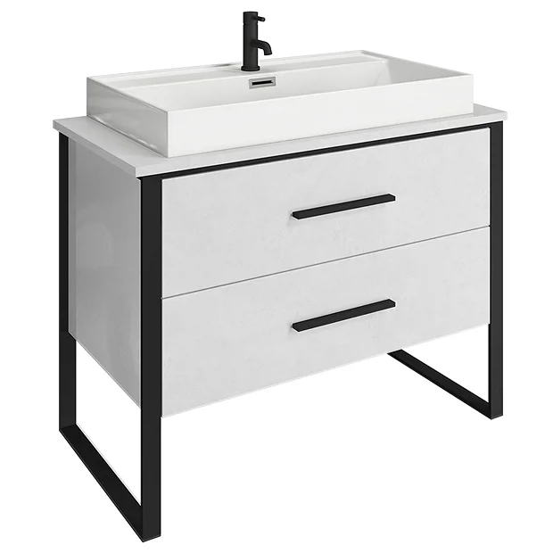 Arezzo Countertop Basin Unit - Gloss White With Black Frame - 1000mm Inc. Basin 4 Arezzo Countertop Basin Unit - Gloss White With Black Frame - 1000mm Inc. Basin - Image 2