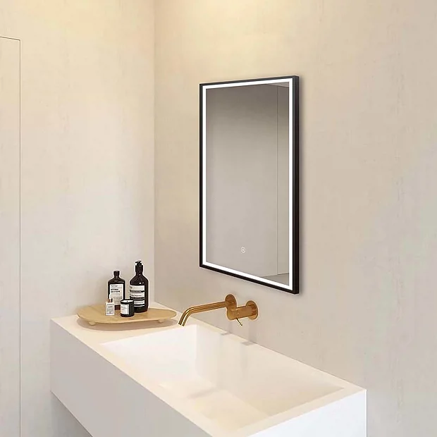 Arezzo Matt Black 500 X 700mm Rectangular LED Illuminated Anti-Fog Bathroom Mirror 7 Arezzo Matt Black 500 X 700mm Rectangular LED Illuminated Anti-Fog Bathroom Mirror - Image 5