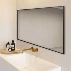 Arezzo Matt Black Square Edge Framed Bathroom Mirror - 1400 X 500mm -Bathroom Furniture az147mb d2