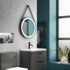 Arezzo Matt Black 600mm Round LED Illuminated Anti-Fog Bathroom Mirror -Bathroom Furniture az47mb n d2