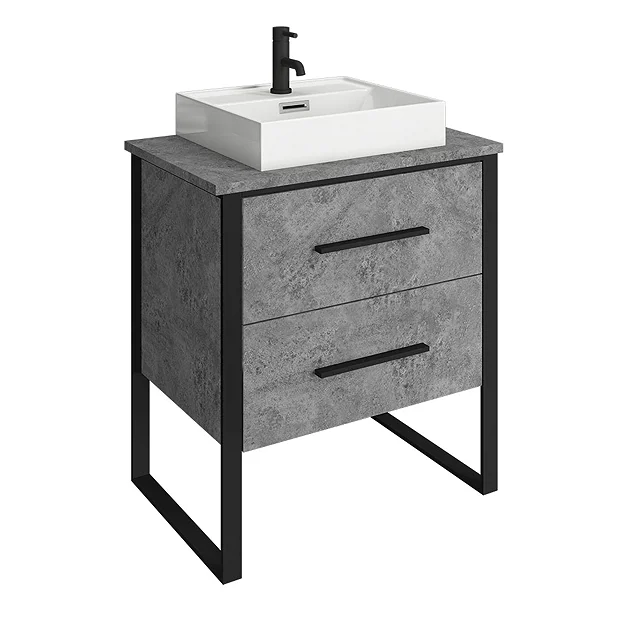 Arezzo Countertop Basin Unit - Concrete-Effect With Black Frame - 600mm Inc. Basin 4 Arezzo Countertop Basin Unit - Concrete-Effect With Black Frame - 600mm Inc. Basin - Image 2