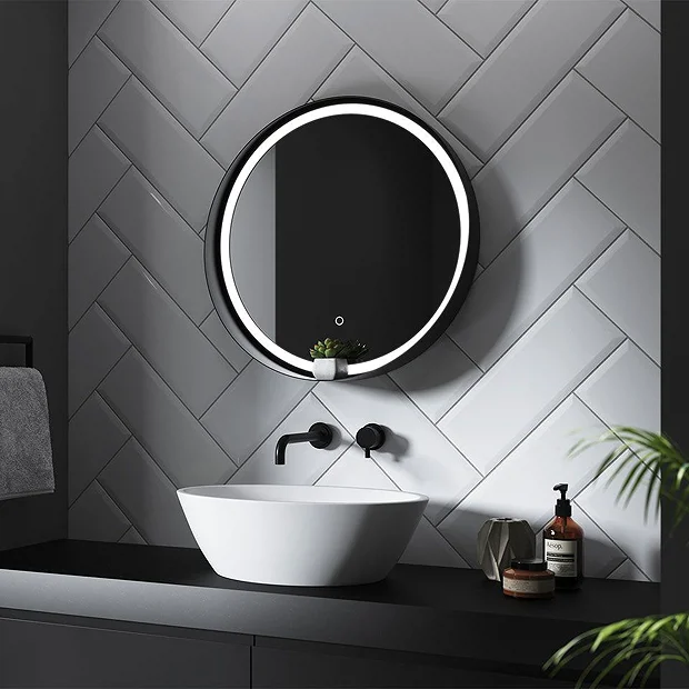Arezzo Matt Black 600mm Round Colour Changing LED Illuminated Bathroom Mirror With Anti-Fog 5 Arezzo Matt Black 600mm Round Colour Changing LED Illuminated Bathroom Mirror With Anti-Fog - Image 3