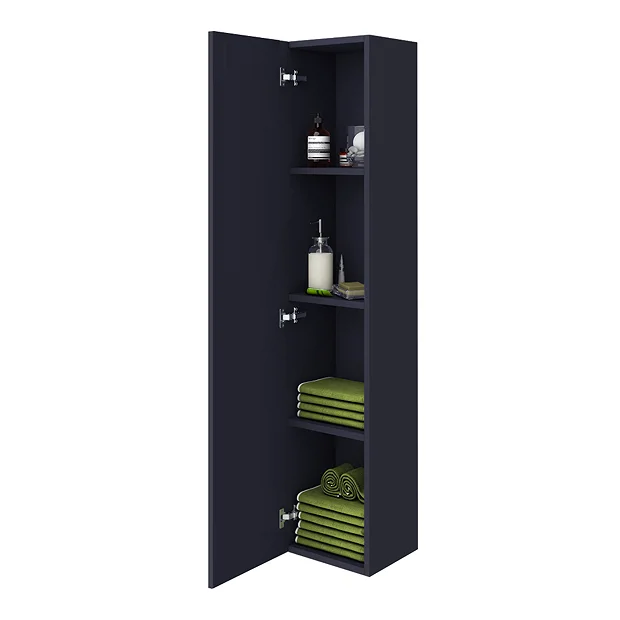 Arezzo Matt Blue Wall Hung Tall Storage Cabinet With Chrome Handle 3 Arezzo Matt Blue Wall Hung Tall Storage Cabinet With Chrome Handle