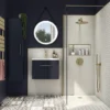 Arezzo Wall Hung Vanity Unit - Matt Blue - 500mm With Industrial Style Brushed Brass Handle
