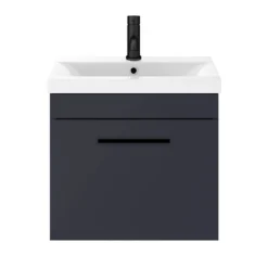 Arezzo 500 Matt Blue Wall Hung 1-Drawer Vanity Unit With Matt Black Handle 12 Arezzo 500 Matt Blue Wall Hung 1-Drawer Vanity Unit With Matt Black Handle -Bathroom Furniture azb5whvbk d3