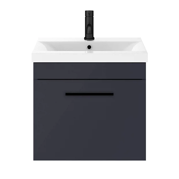 Arezzo 500 Matt Blue Wall Hung 1-Drawer Vanity Unit With Matt Black Handle 7 Arezzo 500 Matt Blue Wall Hung 1-Drawer Vanity Unit With Matt Black Handle - Image 5