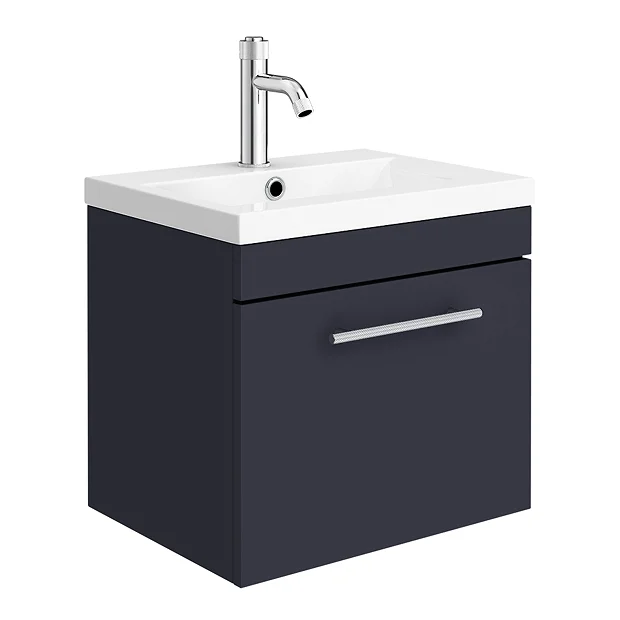 Arezzo Wall Hung Vanity Unit - Matt Blue - 500mm With Industrial Style Chrome Handle 4 Arezzo Wall Hung Vanity Unit - Matt Blue - 500mm With Industrial Style Chrome Handle - Image 2