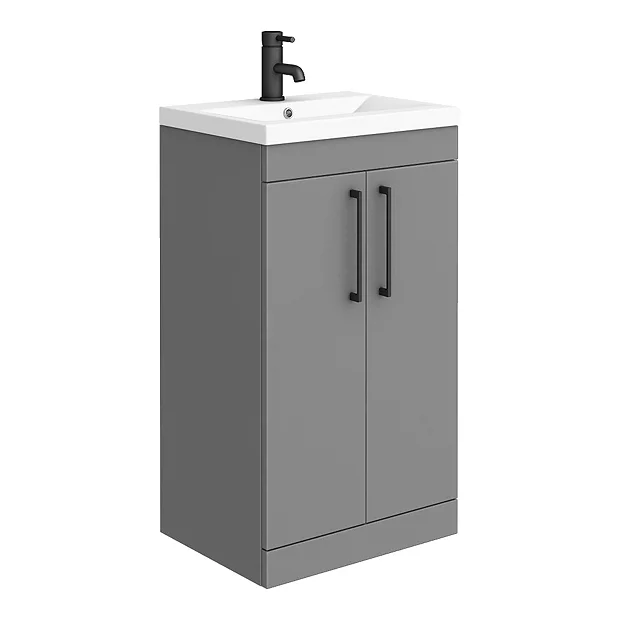 Arezzo 500 Matt Grey Floor Standing Vanity Unit With Matt Black Handles 4 Arezzo 500 Matt Grey Floor Standing Vanity Unit With Matt Black Handles - Image 2