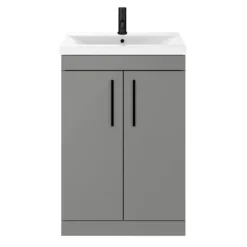 Arezzo 600 Matt Grey Floor Standing Vanity Unit With Matt Black Handles 12 Arezzo 600 Matt Grey Floor Standing Vanity Unit With Matt Black Handles -Bathroom Furniture azg6fsvbk d3