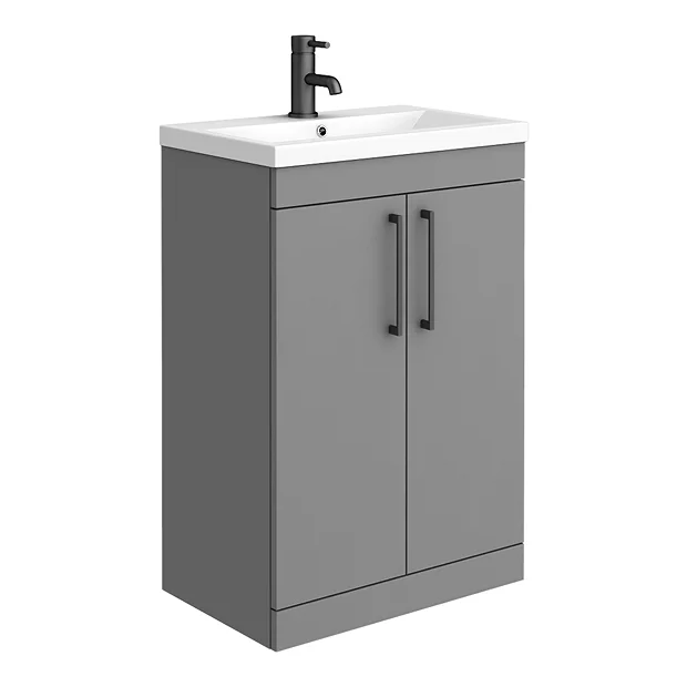 Arezzo 600 Matt Grey Floor Standing Vanity Unit With Matt Black Handles 4 Arezzo 600 Matt Grey Floor Standing Vanity Unit With Matt Black Handles - Image 2