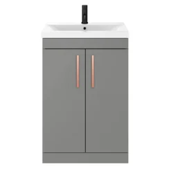 Arezzo 600 Matt Grey Floor Standing Vanity Unit With Rose Gold Handles -Bathroom Furniture azg6fsvrg d2