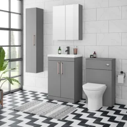Arezzo 600 Matt Grey Floor Standing Vanity Unit With Rose Gold Handles -Bathroom Furniture azg6fsvrg d4