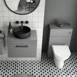 Arezzo Wall Hung Countertop Vanity Unit - Matt Grey - 600mm With Matt Black Handle 13 Arezzo Wall Hung Countertop Vanity Unit - Matt Grey - 600mm With Matt Black Handle -Bathroom Furniture azg6whwbk d4