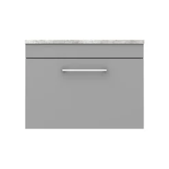 Arezzo Wall Hung Countertop Vanity Unit - Matt Grey - 600mm With Bellato Grey Worktop & Chrome Handle