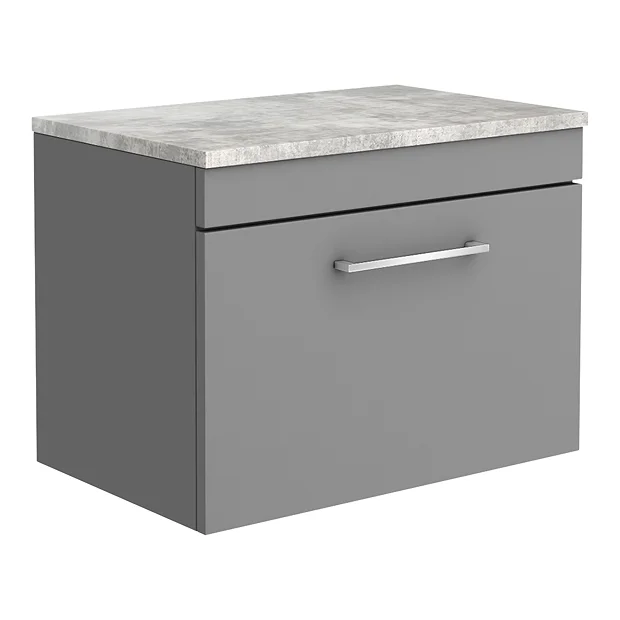 Arezzo Wall Hung Countertop Vanity Unit - Matt Grey - 600mm With Bellato Grey Worktop & Chrome Handle 4 Arezzo Wall Hung Countertop Vanity Unit - Matt Grey - 600mm With Bellato Grey Worktop & Chrome Handle - Image 2