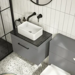 Arezzo Wall Hung Countertop Vanity Unit - Matt Grey - 600mm With Black Worktop & Matt Black Handle 12 Arezzo Wall Hung Countertop Vanity Unit - Matt Grey - 600mm With Black Worktop & Matt Black Handle -Bathroom Furniture azg6whwmbb d4
