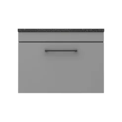 Arezzo Wall Hung Countertop Vanity Unit - Matt Grey - 600mm With Black Worktop & Matt Black Handle