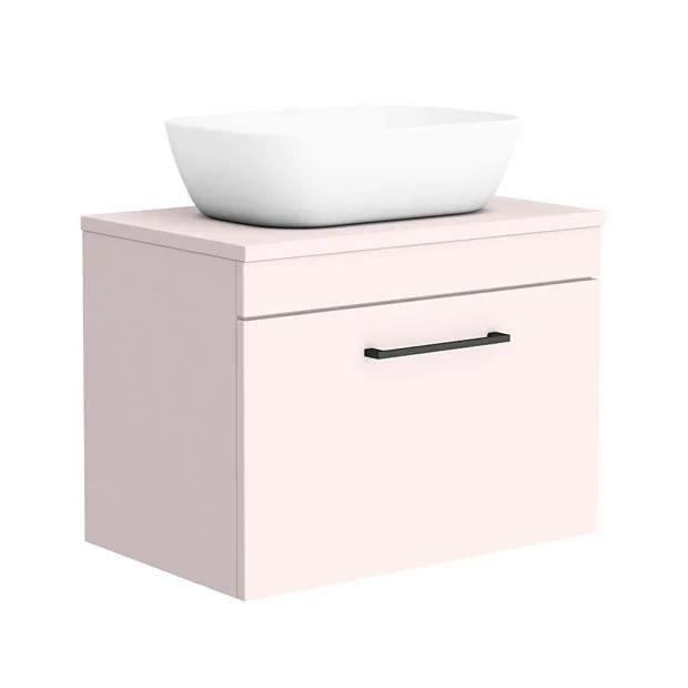 Arezzo Wall Hung Countertop Basin Unit - Pink With Matt Black Handle - 600mm Inc. White Basin 4 Arezzo Wall Hung Countertop Basin Unit - Pink With Matt Black Handle - 600mm Inc. White Basin - Image 2