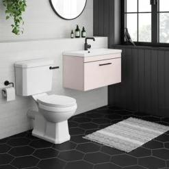 Arezzo Wall Hung Vanity Unit - Matt Pink - 800mm With Industrial Style Black Handle