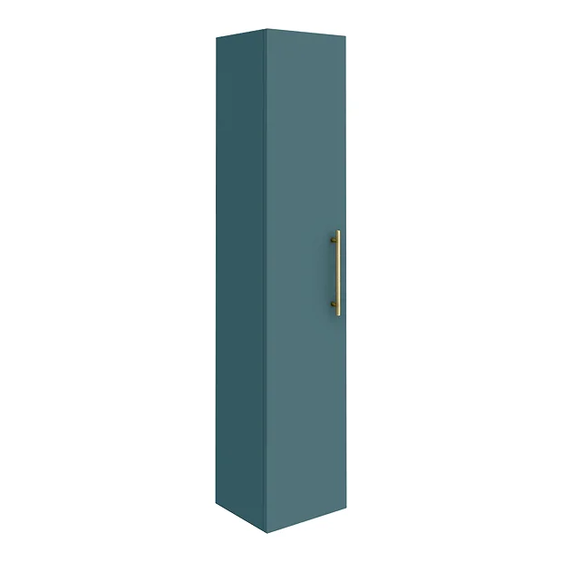 Arezzo Wall Hung Tall Storage Cabinet - Matt Teal Green - With Brushed Brass Chrome Handle 4 Arezzo Wall Hung Tall Storage Cabinet - Matt Teal Green - With Brushed Brass Chrome Handle - Image 2