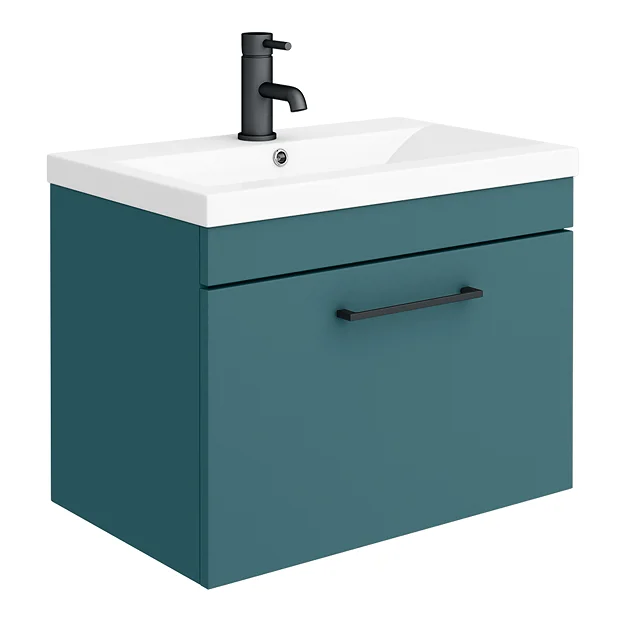 Arezzo Wall Hung Vanity Unit - Matt Green - 600mm 1-Drawer With Matt Black Handle 4 Arezzo Wall Hung Vanity Unit - Matt Green - 600mm 1-Drawer With Matt Black Handle - Image 2