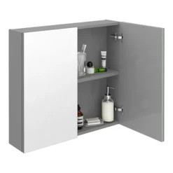 Brooklyn 800mm Grey Mist Bathroom Mirror Cabinet - 2 Door