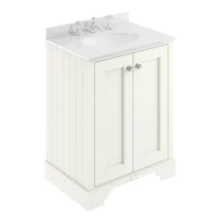 Bayswater Pointing White 600mm 2 Door Vanity Unit & 3TH White Marble Basin Top