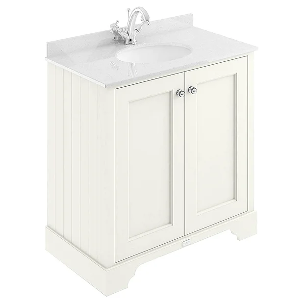Bayswater Pointing White 800mm 2 Door Vanity Unit & 1TH White Marble Basin Top 3 Bayswater Pointing White 800mm 2 Door Vanity Unit & 1TH White Marble Basin Top