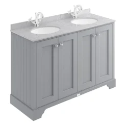 Bayswater Plummett Grey 1200mm 4 Door Vanity Unit & 1TH Grey Marble Double Bowl Basin Top