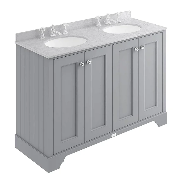 Bayswater Plummett Grey 1200mm 4 Door Vanity Unit & 3TH Grey Marble Double Bowl Basin Top 3 Bayswater Plummett Grey 1200mm 4 Door Vanity Unit & 3TH Grey Marble Double Bowl Basin Top
