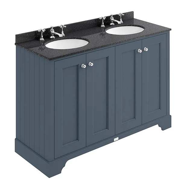 Bayswater Stiffkey Blue 1200mm 4 Door Vanity Unit & 3TH Black Marble Double Bowl Basin Top 3 Bayswater Stiffkey Blue 1200mm 4 Door Vanity Unit & 3TH Black Marble Double Bowl Basin Top