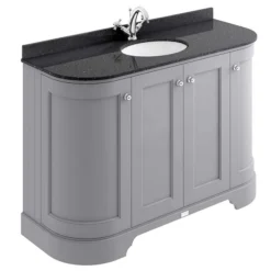 Bayswater Plummett Grey Curved 1200mm 4-Door Vanity Unit & 1TH Black Marble Single Bowl Basin Top
