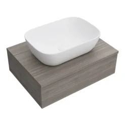 Brooklyn Floating Basin Shelf With Drawer - Grey Avola - 600mm Incl. Curved Rectangular Basin -Bathroom Furniture bctga6b1 detail01