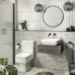 Brooklyn Floating Basin Shelf With Drawer - Grey Avola - 600mm Incl. Curved Rectangular Basin -Bathroom Furniture bctga6b1nd6