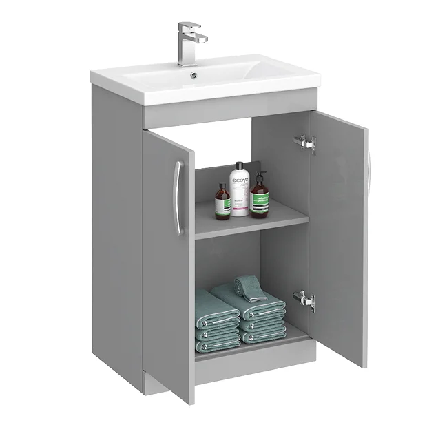 Brooklyn 600mm Grey Mist Vanity Unit - Floor Standing 2 Door Unit 3 Brooklyn 600mm Grey Mist Vanity Unit - Floor Standing 2 Door Unit