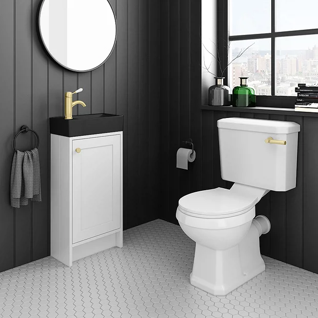 Bromley White Cloakroom Vanity Unit (incl. Black Basin + Brushed Brass Handle) 5 Bromley White Cloakroom Vanity Unit (incl. Black Basin + Brushed Brass Handle) - Image 3