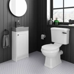 Bromley White Cloakroom Vanity Unit (incl. Grey Basin + Matt Black Handle)