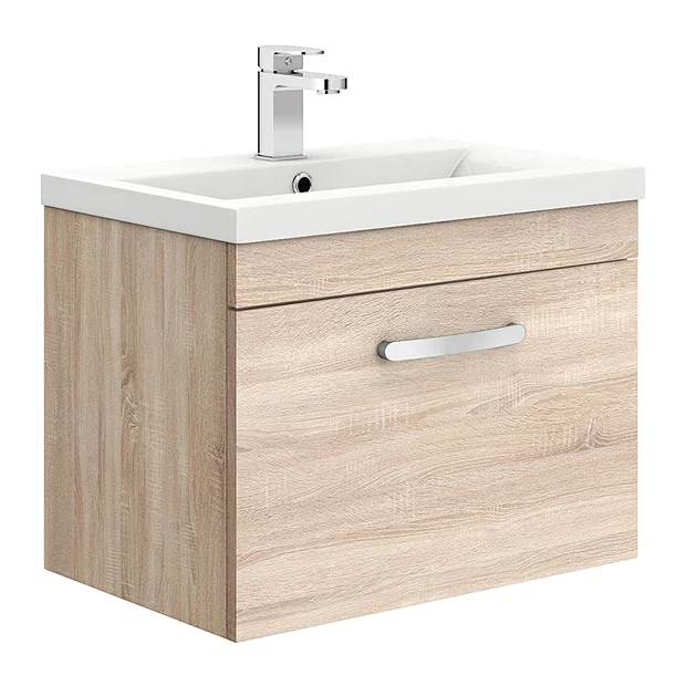 Brooklyn 600mm Natural Oak Wall Hung Vanity Unit - Single Drawer 4 Brooklyn 600mm Natural Oak Wall Hung Vanity Unit - Single Drawer - Image 2