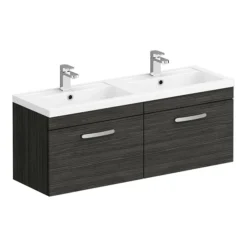 Brooklyn 1205mm Black Wall Hung Single 2 Double Basin Vanity Unit -Bathroom Furniture bwh12b1d lrg