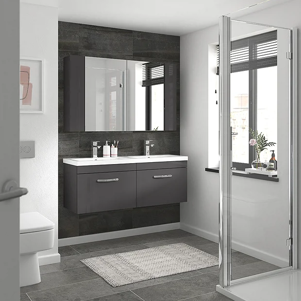 Brooklyn 1205mm Gloss Grey Wall Hung 2 Drawer Double Basin Vanity Unit 6 Brooklyn 1205mm Gloss Grey Wall Hung 2 Drawer Double Basin Vanity Unit - Image 4