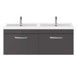 Brooklyn 1205mm Gloss Grey Wall Hung 2 Drawer Double Basin Vanity Unit