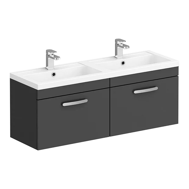Brooklyn 1205mm Gloss Grey Wall Hung 2 Drawer Double Basin Vanity Unit 4 Brooklyn 1205mm Gloss Grey Wall Hung 2 Drawer Double Basin Vanity Unit - Image 2