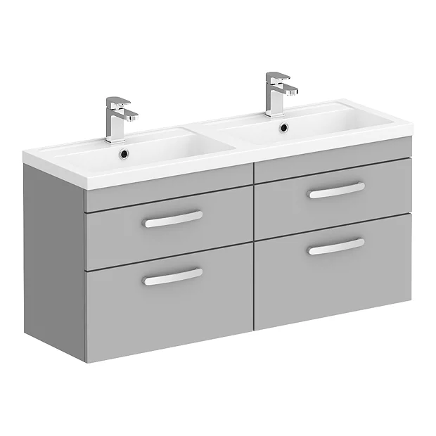 Brooklyn 1205mm Grey Mist Wall Hung 4 Drawer Double Basin Vanity Unit 4 Brooklyn 1205mm Grey Mist Wall Hung 4 Drawer Double Basin Vanity Unit - Image 2