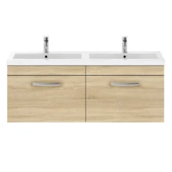 Brooklyn 1205mm Natural Oak Wall Hung 2 Drawer Double Basin Vanity Unit
