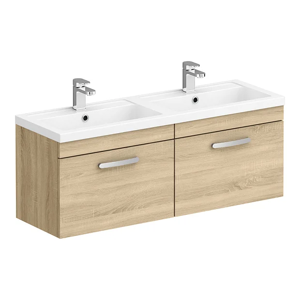 Brooklyn 1205mm Natural Oak Wall Hung 2 Drawer Double Basin Vanity Unit 4 Brooklyn 1205mm Natural Oak Wall Hung 2 Drawer Double Basin Vanity Unit - Image 2