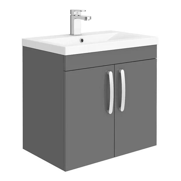 Brooklyn 600mm Gloss Grey 2 Door Wall Hung Vanity Unit 4 Brooklyn 600mm Gloss Grey 2 Door Wall Hung Vanity Unit - Image 2