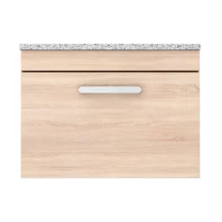 Brooklyn Wall Hung Countertop Vanity Unit - Natural Oak - 600mm With White Worktop & Chrome Handle